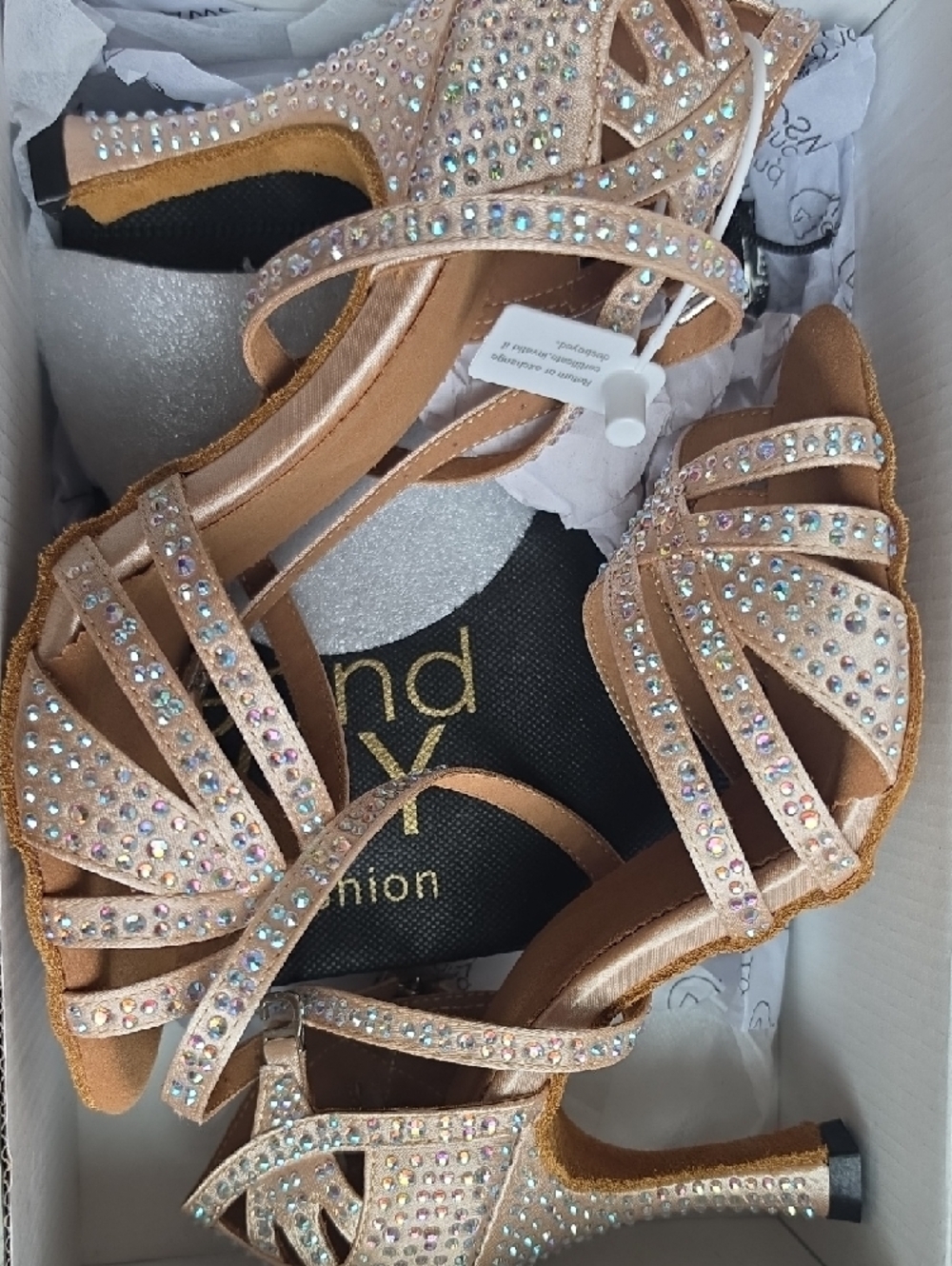 Crystal Embellished Tan Strappy Evening Heels - Picture 7 of 7
